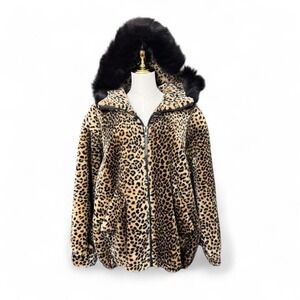 Vintage Olympia Made in USA Faux Fur Cheetah Leopard Print Jacket Fur Hood